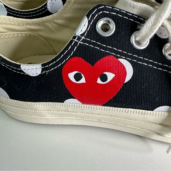 Comme Des Garcons PLAY x Converse Polka Dot Low-Top Sneakers Black SZ M7 W9 - Picture 3 of 11